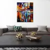 Stunning Landscape Canvas Art The Vibration of The Night Hand Painted Urban Streets Painting Lobby Decor