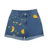 Женские шорты Fashion Moon Sun Print Loak Fit Denim Short для женского летнего голубого парня в стиле боя