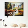 Modernt intryck Canvas Art Buggy Ride Through Paris Contemporary Oil Painting Street Handmade Restaurant Decor