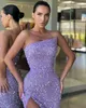 Elegante Lavendel Galajurken Strapless Pailletten Feestavondjurken Slit Formele Lange jurk voor speciale gelegenheden