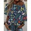 Camisetas Femininas 3D Femininas Casual Manga Curta Sexy Moda Boho Off Shoulder Camisa Decote em Ângulo Top de Verão Estampa Floral