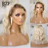 Lace Wigs Ombre Korte Golvende Blonde Front Bob Voor Vrouwen Cosplay Gekleurde Pruik 200 Dichtheid Donkere Wortels Lijmloze 613 Synthetische 230617