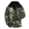 Heren Jassen Flurry Revers Heren Jas Rits Sluiting Winter Verdikte Pluche Voering Katoen Overjas Camouflage Print Fluwelen Cargo Jas