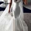 Abito da sposa a sirena sexy Abito da sposa con scollo a V in raso opaco Abiti da sposa da spettacolo formale bianco lungo Abito su misura per ragazza