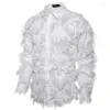 Herrklänningskjortor White Black Feather Lace Shirt Men 2023 Fashion Se genom Clubwear Mens Event Party Prom Transparent Chemise