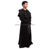 Theme Costume Unisex Medieval Robe Vintage Hooded Cowled Friar Halloween Fancy Cosplay Priest Monk Mantle Dress Black/Brown/Bury Dro Dhypf