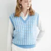 Damenwesten LONGMING Jacken Pullover Für Frauen Ärmellose Mäntel Wolle Plaid Gestrickter V-Ausschnitt Pullover Frühlingsmode Weibliche Kleidung