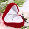 Caixas de joias 1 pçs Red Stberry Box Form Veet Ring Storage Case Protector Flocking Gift Drop Delivery Packaging Display Dhczs