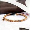 Kralen 4Mm Stenen Kralen Verstelbare Armband Voor Mannen Natuurlijke Tijgeroog Lava Chalcedoon Onyx Geweven Armbanden Vrouwen Yoga sieraden Pseras Dh3Dl