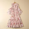 2023 Floral Print Lace up Front Cotton Dress Long Sleeve Square Neck Panelled Long Maxi Casual Dresses S3L150525