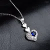 Chaînes Belle conception de coeur d'amour avec collier en argent sterling 925 avec zircon cubique bleu brillant pour femmes / filles