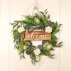 Decoratieve bloemen kunstbloem krans bladeren met welkomst bord voor festival voordeur raam en boerderij decor
