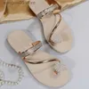 Slippare 2023 Summer Women Tisters Large Size Set-Toe Shoes Fashion Outer Wear Beach Rhinestone Flat Casual Women Sandals Zapatos Mujer T230625