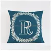 Cushion/Decorative Pillow Yellow Crown Letter Cushion Er Throw Navy Blue Red American Style 26 Letters Decoration Sofa Case 45X45Cm Dh36E