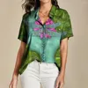 Kvinnors blusar Kvinnors blus Dragonfly Gradient 3D Tryckt Hawaiian skjorta Elegant Casual Top Summer Y2K Plus Size for Female