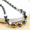 Pendant Necklaces Black Faceted Men's Necklace Natural Hematite Stone Colorful Round Beads Handmade Summer Fashion Jewelry For Party