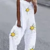 Kvinnors jumpsuits rompers Summer Loose Floral Print Jumpsuits Cotton Blend Off Shoulder Women Romper For Daily Wear Sleeveless Bib Sammantaget Backless Pant 230616