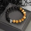 Strand Boho 10mm Bracciale regolabile con perline di leopardo Colorato Pietra naturale Ruota Chakra Guarigione Moda Uomo Accessori Regali