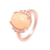 Cluster Rings Hainon Orange Oval Cut Fire Opal Wedding For Women Jewelry Ring Size 6-10 Rose Gold Color Filled Engagement Cz