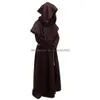 Theme Costume Unisex Medieval Robe Vintage Hooded Cowled Friar Halloween Fancy Cosplay Priest Monk Mantle Dress Black/Brown/Bury Dro Dhypf