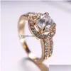 Solitaire Ring Women Gold for Bride Crystal Engagement Girl Drop Leverans smycken Dhveo