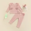 Completi di abbigliamento Principessa 2 pezzi Set neonato per bambini Autunno Solido balza a costine maniche lunghe Top Pantaloni elastici per bambini Bambina