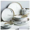 Dinnerware Sets Ceramic Marble Grey Set Plates And Bowls Dinner Dessert Appetizer Plate Dishes For Home Restaurant El Gift Drop Deli Dhfot