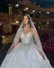 CRYSTAL BLING BALL GOWN bröllopsklänningar lyxiga långa ärmar snörning bakre brudklänningar skräddarsydda sveptåg vestido de novia