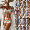 Zweiteilige Anzüge Damen-Bademode Damen-Bikinis Trend Europäisch-amerikanischer Badeanzug Dreiteiliger Damen-Anzug mit hoher Taille und langen Ärmeln, Ins-Bluse, Kordelzug-Anzug YA01 230616