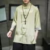 Chemises décontractées pour hommes robe chinoise traditionnelle mince glace soie Tang grande taille chemise à manches courtes été Style ethnique ample Tai Chi costume