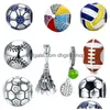 Argent 925 Sterling Sier Football Football Perles Bleu Cristal Sport Volleyball Charmes Pour Bracelets Européens Collier Diy Bijoux Acce Dhgec