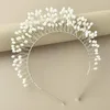 Kopfschmuck Retro Gold/Silber Farbe Blatt Stirnbänder Frauen Braut Hochzeit Perlen Tiara Krone Haar Hoop Hairwear Schmuck Geschenk Zubehör