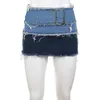 Casual Kleider Sexy Frau 2023 Sommer Denim Patchwork Korsett Top Paket Hüfte 2 Stück Set Streetwear Mädchen Mode Mini Röcke anzüge