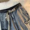 Men's Shorts American Vintage Trendy Workwear Men Women Summer Patchwork Denim s High Street Straight Tube Short Pants 230617