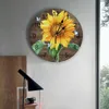 Wall Clocks Sunflower Flower Butterfly Wood Grain Print Clock Art Silent Non Ticking Round Watch For Home Decortaion Gift