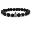 Strand 2023 À La Mode Mat Noir Perle Pierre Bracelets Bracelet Pave CZ Couronne Bracelet Pour Hommes Et Femmes Charme De Mode Bijoux Noble