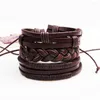 Charm Bracelets 3pcs/set Hippie Punk Dark Brown Leather Band Braiding Knots Layers Stacked Adjustable Set For Man Jewelry