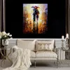 Modern Canvas Art Street Scenes Together in The Storm Hand-painted Oil Paintings Living Room Decor