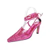 real 2024 Genuine heels Med women Ladies leather sandals summer pionted toe weave knit plait wedding dress Gladiator Cross-tied Lace-up sexy shoes 5 colours siz 230