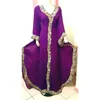 Roupas étnicas Roxo Georgette Dubai Marrocos Kaftan Farasha Abaya Vestido Longo Feminino Europeu e Americano Tendência da Moda