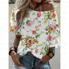 Camisetas Femininas 3D Femininas Casual Manga Curta Sexy Moda Boho Off Shoulder Camisa Decote em Ângulo Top de Verão Estampa Floral