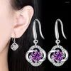 Dangle Earrings S925 Sterling Silver Women's Fashion Jewelry Purple Crystal Zircon Flower Four-leaf Clover Long Tassel