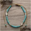 Anklets Bohemian Turquoises Anklet With Star Vintage Adjustable Woven Rope Bracelet On Leg Beaded Ankle Boho Jewelry Drop Delivery Dhhuz