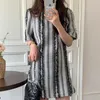 Casual Dresses Maxi Vestido Loose Patchwork Tassel Dress Women Clothing Aesthetics Grunge Y2k Korean Style Short Sleeve