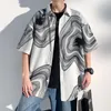 Männer Casual Hemden Streetwear Fashion 3D Gedruckt Lose Taste Kurzarm Koreanische Eis Kühlen Drop Männer 4XL 5XL