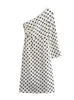 Casual Dresses Asymmetric for Women Wave Point Print Midi Dress Woman Summer One Shoulder Long Sleeve 2023 Elegant