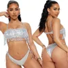 Traje de baño para mujer Moda para mujer Blingbling Lentejuelas Borla Sin tirantes Crop Top y bragas a juego Dos Conjunto de 2 piezas Conjunto de bikinis de playa 230616