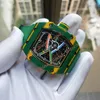 Orologi da uomo Movimento automatico Lunetta verde Vetro zaffiro Orologi Cinturino in pelle materiale ultraleggero in fibra di carbonio Orologi da uomo Orologi da polso