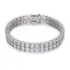 Dropshipping Fine Jewelry 2 Row Silver Lab Grown Moissanite Diamond Tennis Chain Bracelet for Men Women