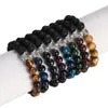 Strand Boho 10mm Bracciale regolabile con perline di leopardo Colorato Pietra naturale Ruota Chakra Guarigione Moda Uomo Accessori Regali